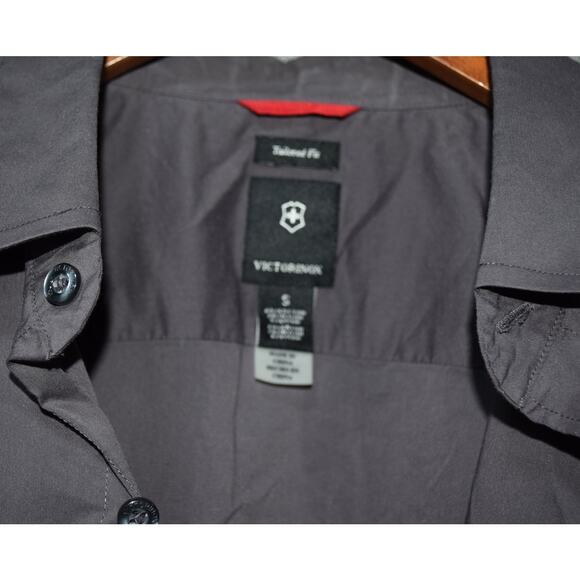 Victorinox Men’s Tailored Fit Dress Shirt Gray Long Sleeve Size Small - Picture 3 of 4